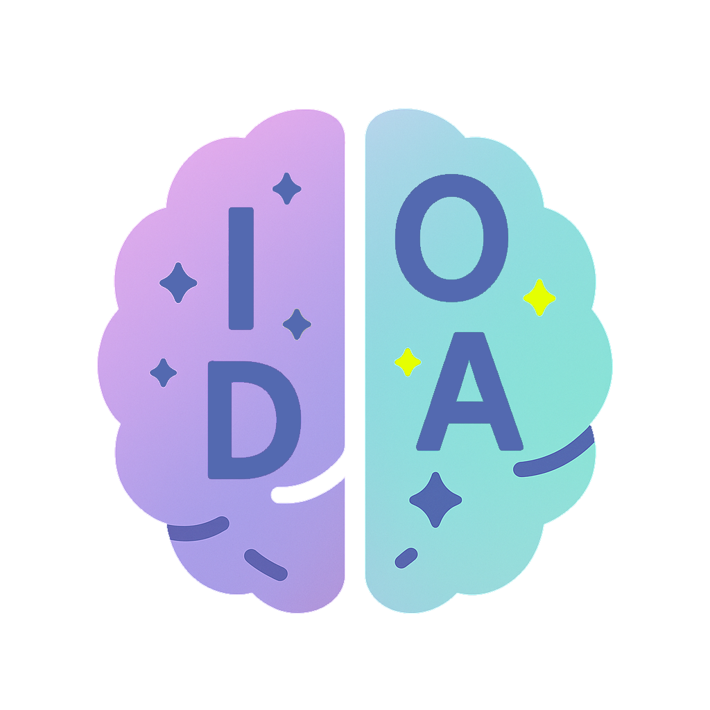 IDOA Logo No BG Brain logo with letters I D O A on it